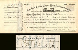 Alfred H. Smith signed New York Central Niagara River Railroad Company